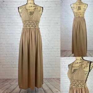 Lil Better Chocolate Brown Crochet Cami Open Back Maxi